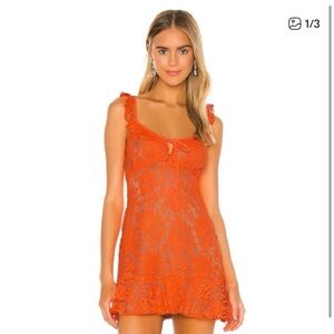 MAJORELLE Orange and Nude Lace Dress